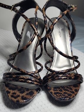 Worthington Brown Snake-Print Strappy Heels